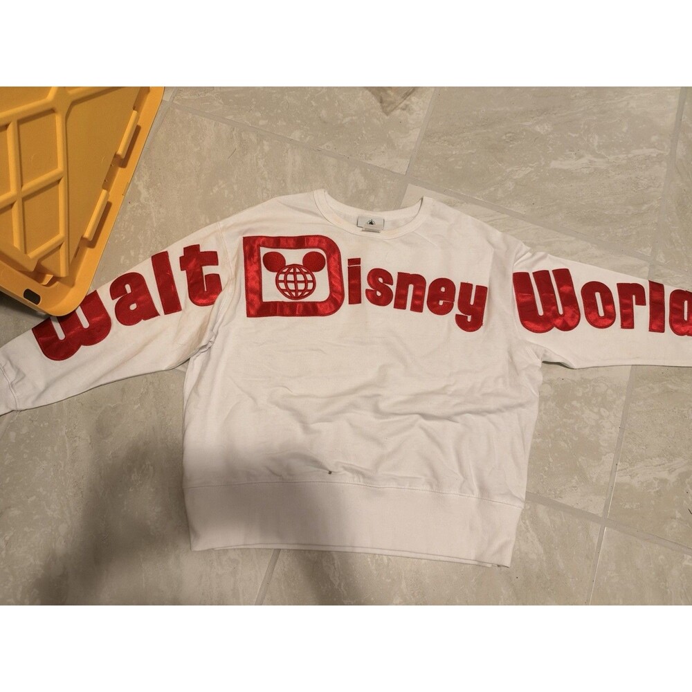 Walt Disney World Sweatshirt Top White Red Satin Embroidered Women's M